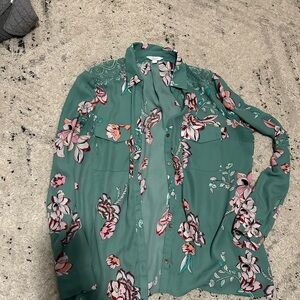 Candie's Green Floral Button Down Shirt